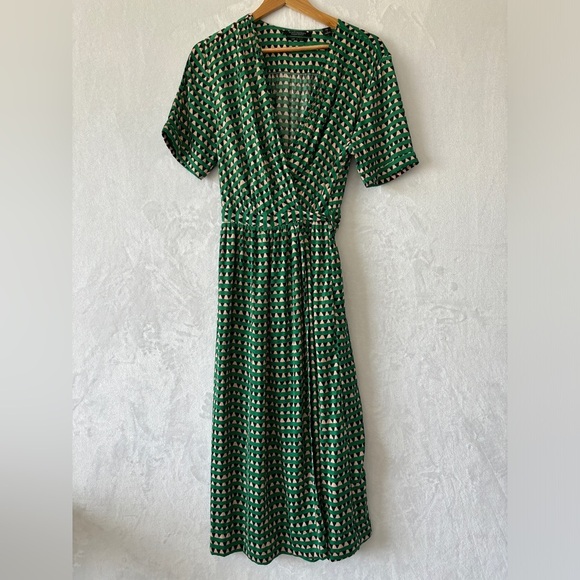Scotch & Soda women’s green pattern v neck Midi Satin Wrap Dress size small - Picture 2 of 10